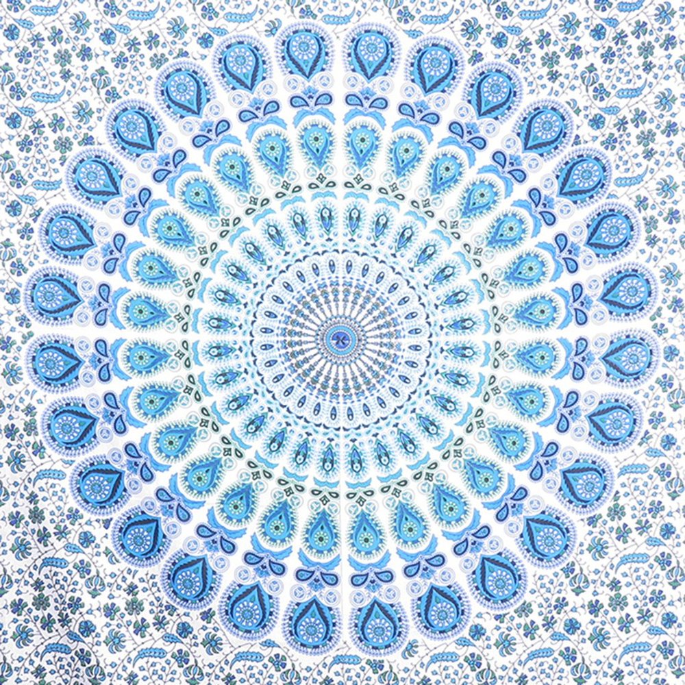 Oussum Mandala Blue Tapestry Cotton Fabric Wall Tapestries - Picture 4 of 6